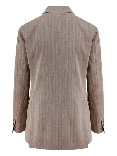 Golden Goose Double-breasted Feather-detail Jacket In Brown