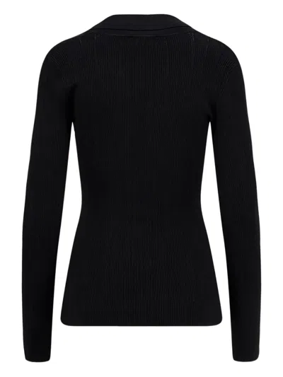 Elisabetta Franchi Deep V-neck Sweater With Gold Accent And Ribbed Texture