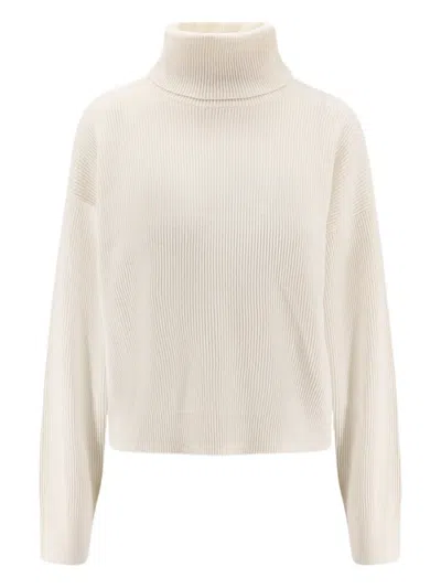 Brunello Cucinelli Roll-neck Ribbed Sweater In Neutral