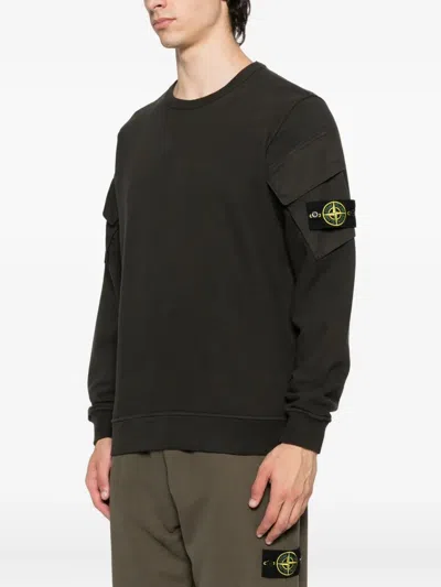 Stone Island Men Grey Cotton Crewneck Sweatshirt In Brown