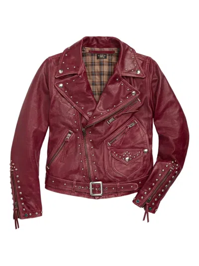 Rrl Stud-embellished Leather Biker Jacket In Burgundy