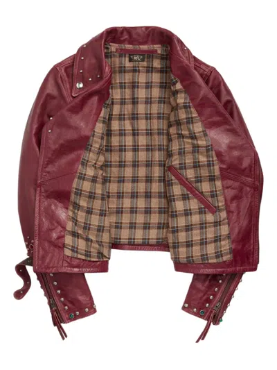 Rrl Stud-embellished Leather Biker Jacket In Burgundy