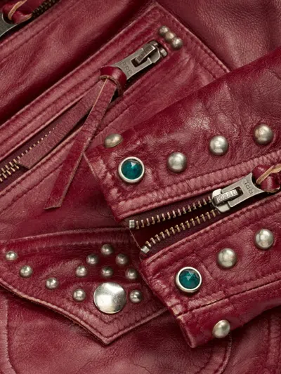 Rrl Stud-embellished Leather Biker Jacket In Burgundy