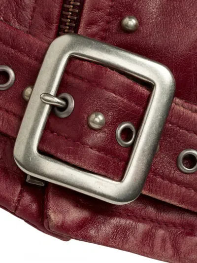 Rrl Stud-embellished Leather Biker Jacket In Burgundy