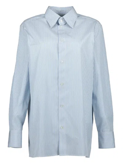 Saint Laurent Cassandre Shirt With Striped Pattern In Blue