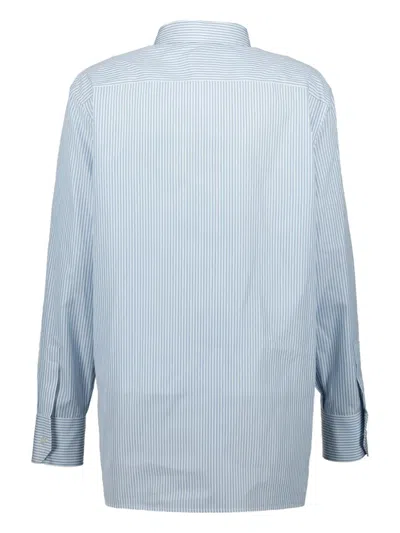 Saint Laurent Cassandre Shirt With Striped Pattern In Blue