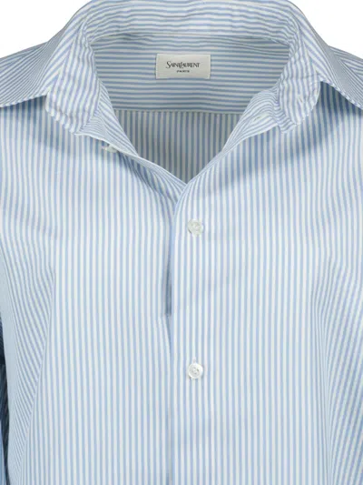 Saint Laurent Cassandre Shirt With Striped Pattern In Blue