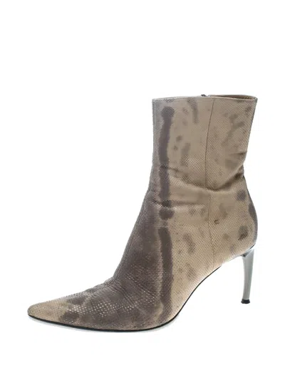 Pre-owned Sergio Rossi Vintage 75mm Leather Ankle Boots In Neutral