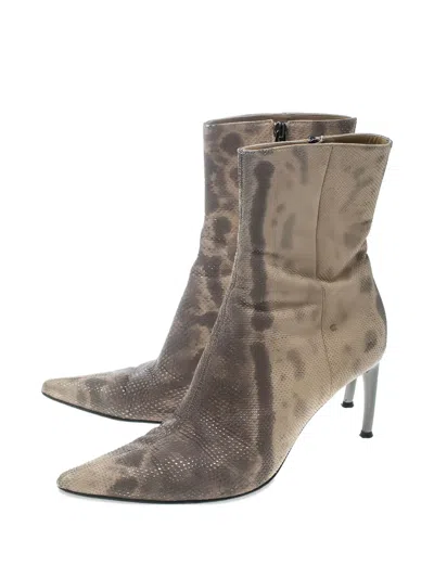 Pre-owned Sergio Rossi Vintage 75mm Leather Ankle Boots In Neutral