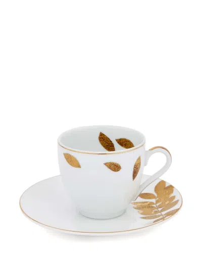 Bernardaud Leaf-print Cup Saucer (set Of Two) In White