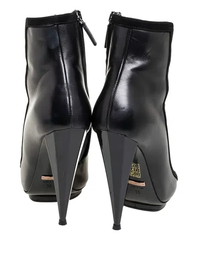 Pre-owned Gucci 125mm Leather Strapy Boots In Black