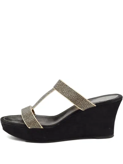 Pre-owned René Caovilla 2024 85mm Crystal-embellished Mules In Gold