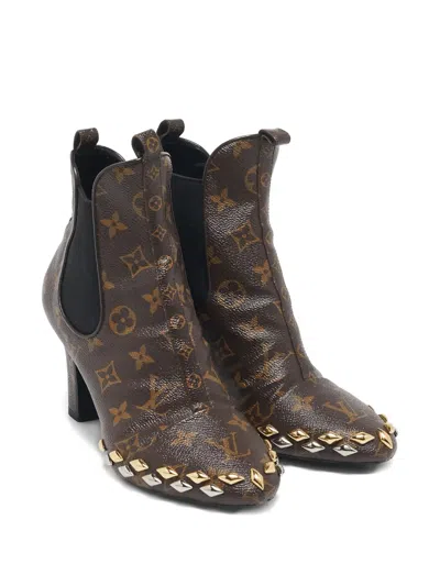 Pre-owned Louis Vuitton Monogram-canvas Studded Boots