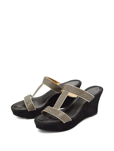 Pre-owned René Caovilla 2024 85mm Crystal-embellished Mules In Gold