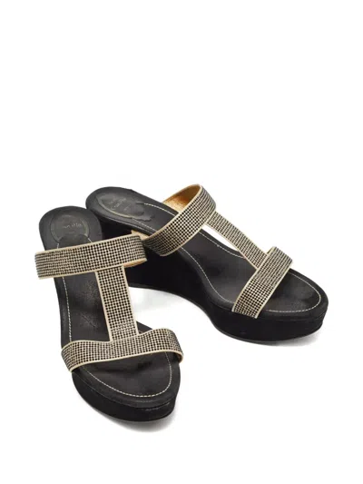 Pre-owned René Caovilla 2024 85mm Crystal-embellished Mules In Gold