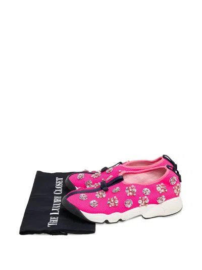 Pre-owned Dior Mesh Embellished Sneakers In Pink