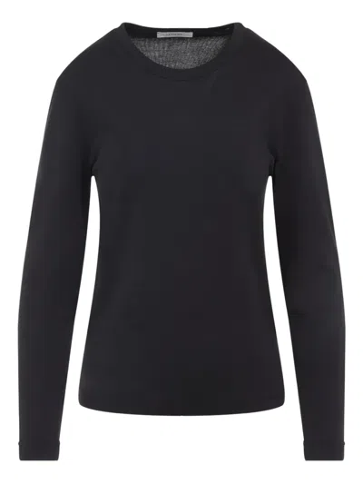 Lemaire Ribbed Crew Neck Long Sleeve Top In Black