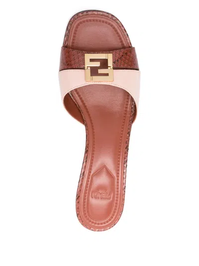 Fendi Pink And Brown Ayers Medium-heeled Sandals