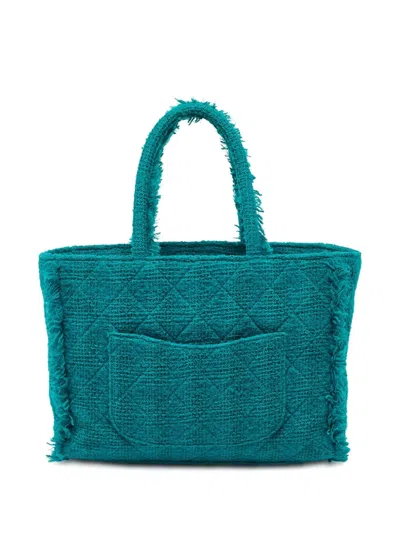 Pre-owned Chanel Tweed Tote Bag In Green