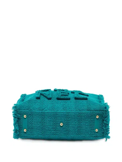 Pre-owned Chanel Tweed Tote Bag In Green