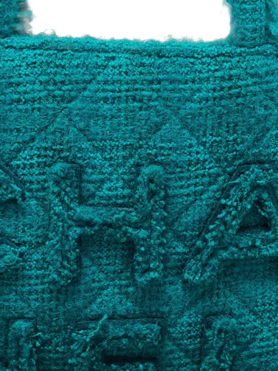 Pre-owned Chanel Tweed Tote Bag In Green