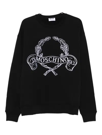 Moschino Sweatshirt With Laurel Crown Logo Embroidery In Black