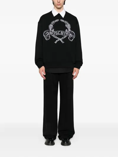 Moschino Sweatshirt With Laurel Crown Logo Embroidery In Black