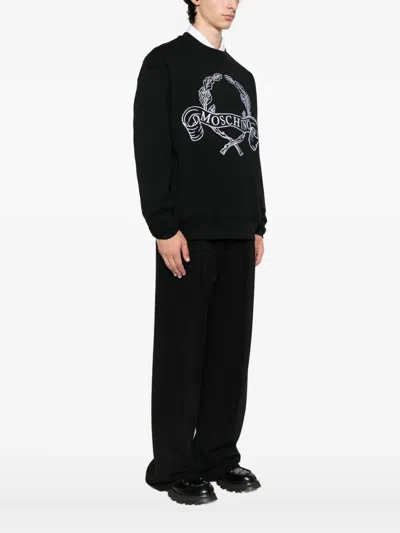 Moschino Sweatshirt With Laurel Crown Logo Embroidery In Black