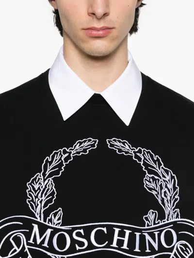 Moschino Sweatshirt With Laurel Crown Logo Embroidery In Black