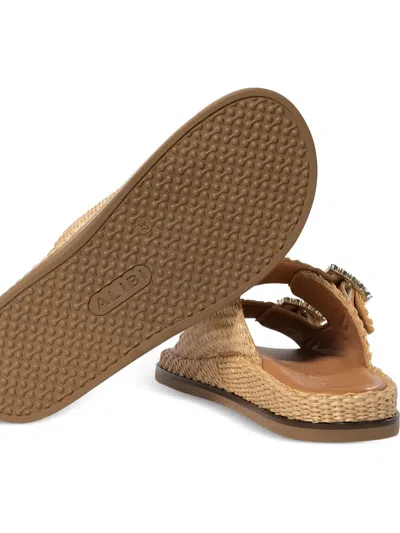 Alibi Greta Crystal Buckle Raffia Sandals In Neutral