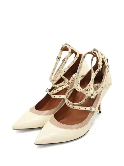 Pre-owned Valentino Garavani Studded Leather Pumps In Neutral
