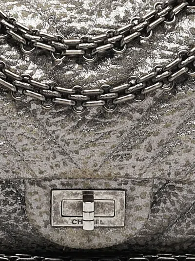 Pre-owned Chanel Chevron Quilted Flap Bag In Silver