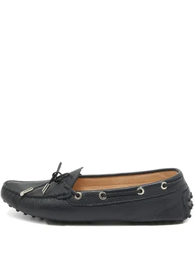 Pre-owned Tod's Vintage  Leather Bow-detailing Loafers In Blue