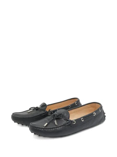 Pre-owned Tod's Vintage  Leather Bow-detailing Loafers In Blue