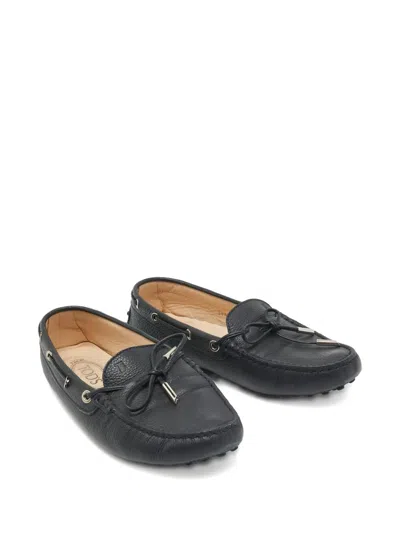 Pre-owned Tod's Vintage  Leather Bow-detailing Loafers In Blue