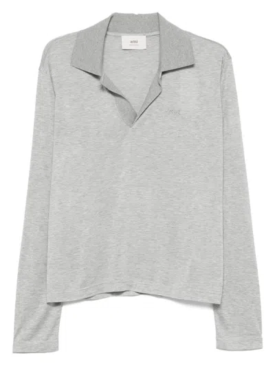 Ami Alexandre Mattiussi Long-sleeve Polo Shirt In Gray