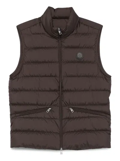 Moncler Chocolate Polyester Treompan Sleeveless Down Jacket In Brown