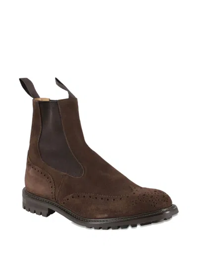 Tricker's Brown Suede Ankle Boot With Elastic Side Panels In Brown