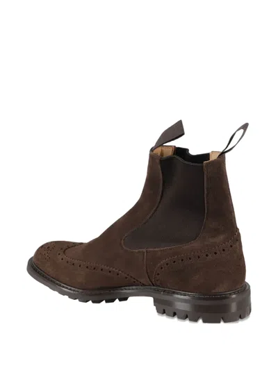 Tricker's Brown Suede Ankle Boot With Elastic Side Panels In Brown