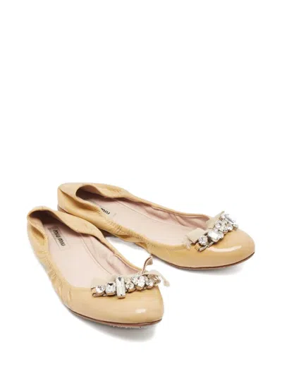 Pre-owned Miu Miu Crystal-embellished Ballet Flats
