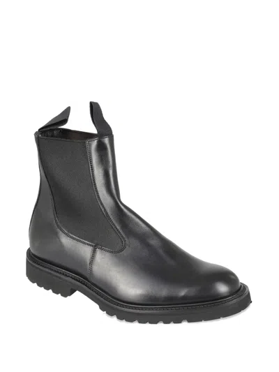 Tricker's Polished Black Leather Ankle Boot In Black