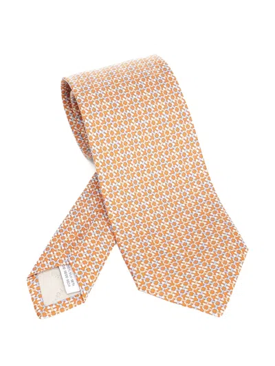 Ferragamo Gancini Print Silk Tie Ties And Bow Ties Orange In Orange