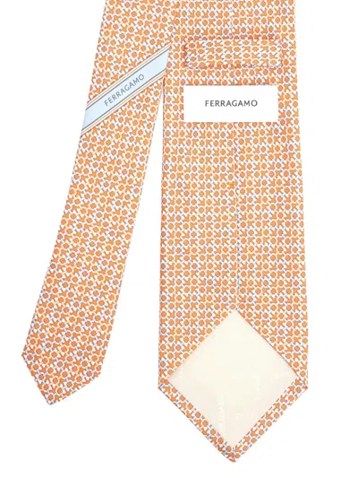 Ferragamo Gancini Print Silk Tie Ties And Bow Ties Orange In Orange