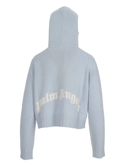 Palm Angels Pouch-pocket Knitted Hoodie In Blue