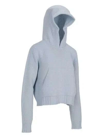 Palm Angels Pouch-pocket Knitted Hoodie In Blue