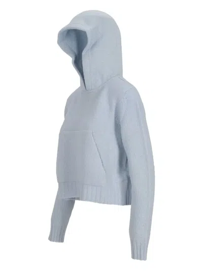 Palm Angels Pouch-pocket Knitted Hoodie In Blue