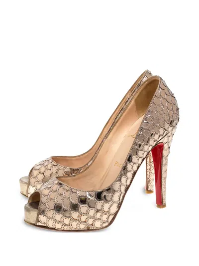 Pre-owned Christian Louboutin 115mm Scaled Peep-toe Pumps