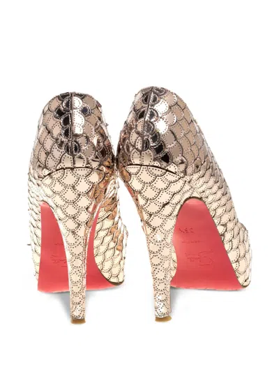 Pre-owned Christian Louboutin 115mm Scaled Peep-toe Pumps