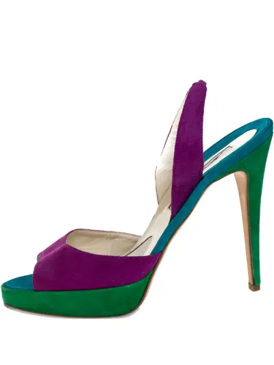 Pre-owned Brian Atwood  125mm Slingback Platform Sandals In Green
