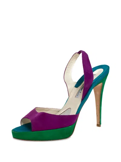 Pre-owned Brian Atwood  125mm Slingback Platform Sandals In Green